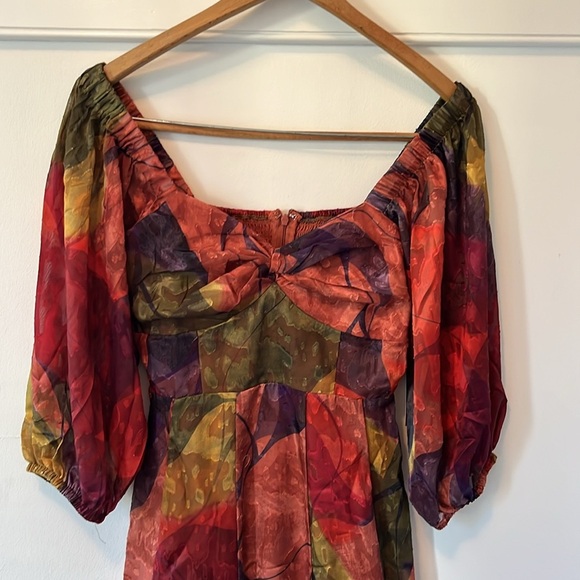 Hutch Printed Twist-Front Puff-Sleeve Ruffle-Hem Dress Size XS NWT - Picture 10 of 14